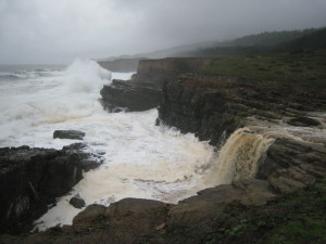 Seasonal waterfall north of Stump Beach by John Sperry