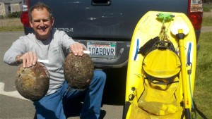 Roger Rude with two ten-inch Abalones by Jack Likins (Small)