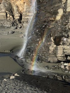 Stengel Beach waterfall and a rainbow by Amy Ruegg  (Large)
