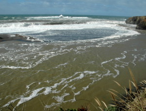 Where the Gualala River and the Pacific Ocean meet by Bob Rutemoeller