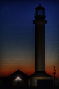 The Point Arena Lighthouse at night by Mike Nelson